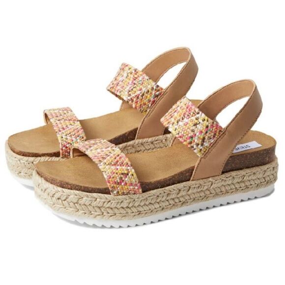 Steve Madden Sandals Womens Size 8 Multicolor Slip‎ On Ipen Toe Platform - Picture 1 of 9